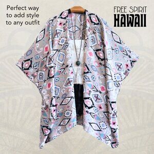 Grey Pink Boho Kimono | Ethnic Pattern | Boho Jacket | Festival | Car…